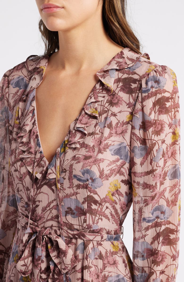 PAIGE Tamera Floral Ruffle Long Sleeve Silk Minidress, Alternate, color,