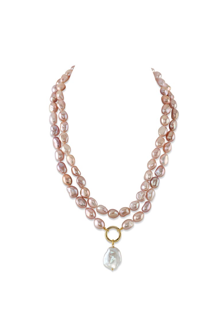 9.5-10.5mm Oval Pink Freshwater Pearl Double Strand Necklace, Main, color, Pink Pearl