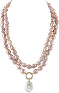 The Pearl Source 9.5-10.5mm Oval Pink Freshwater Pearl Double Strand Necklace