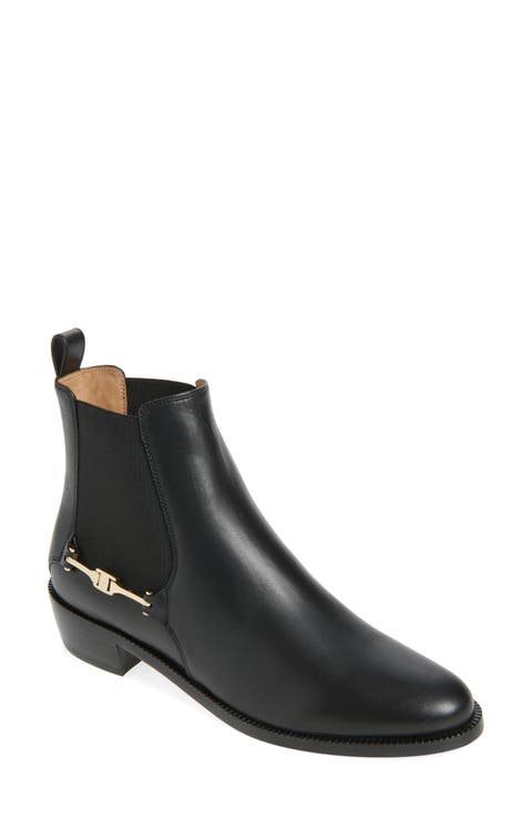 ショートブーツ・ブーティ Salvatore Ferragamo Black Leather Tia Ankle Boots Salvatore Ferragamo Boots, Size 8 US