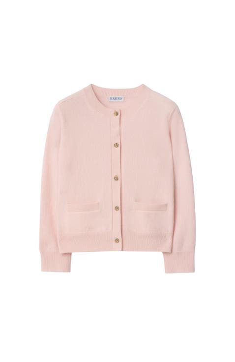 Girls' Check Patch Wool Cashmere Cardigan