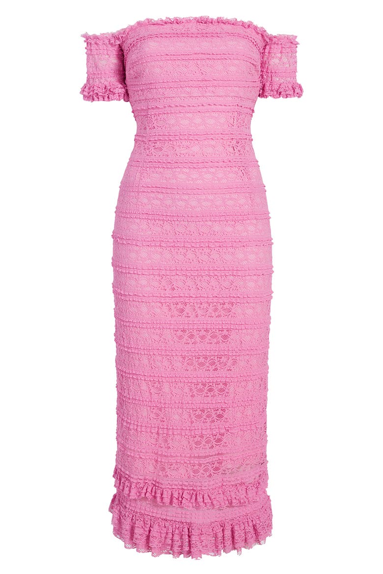 Milaro Off the Shoulder Lace Midi Dress, Alternate, color, PINK SUGAR