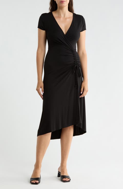 Ruched Wrap Midi Dress