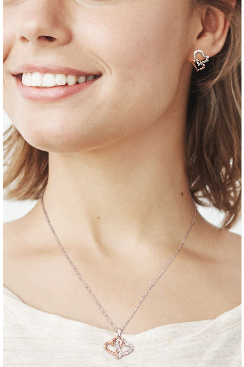 Diamond Heart Pendant Necklace & Stud Earrings Set - 0.19ct., Alternate, color, SILVER/ ROSE GOLD