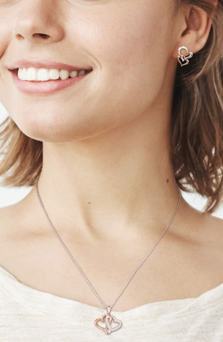 DELMAR Diamond Heart Pendant Necklace & Stud Earrings Set - 0.19ct., Alternate, color, 