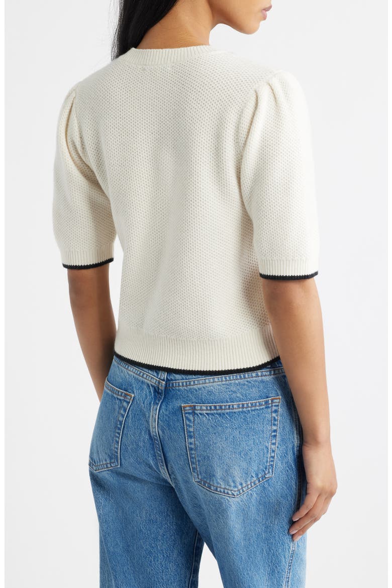 Puff Sleeve Textured Sweater, Alternate, color, IVORY WITH BLACK TIPPING