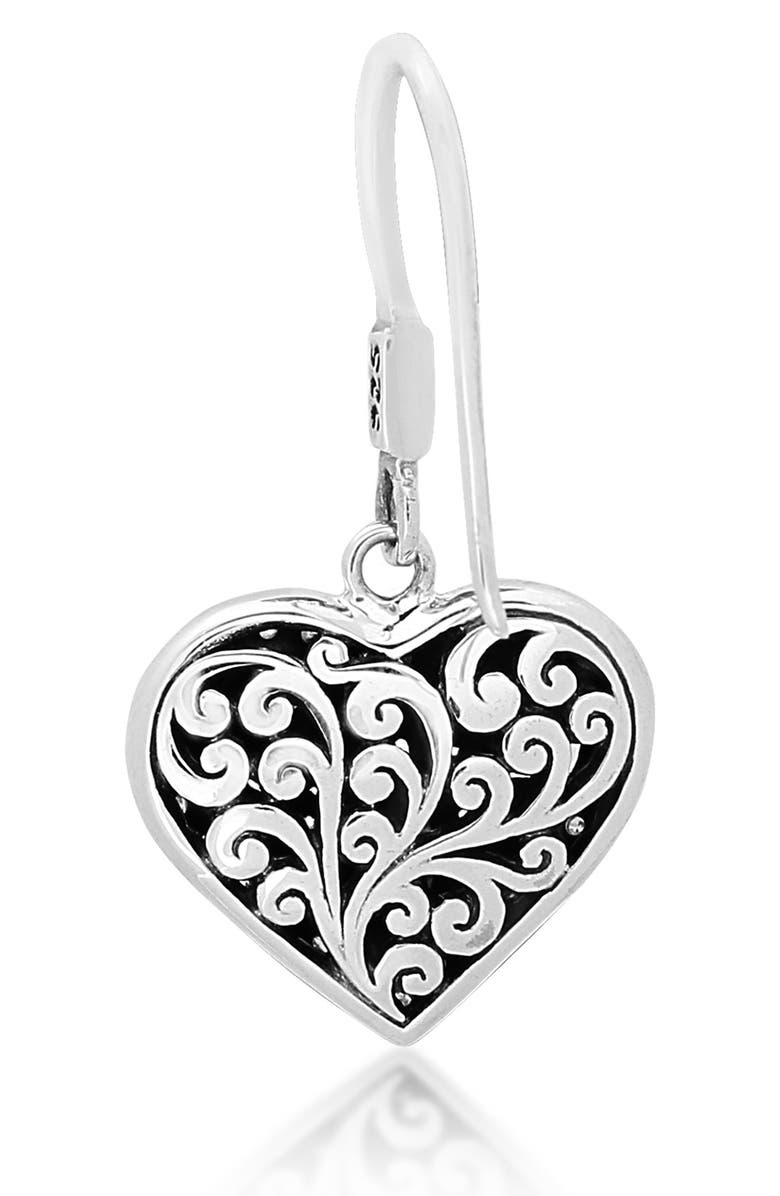 Lois Hill Sterling Silver Diamond Framed Signature Scroll Heart Drop Earrings - 0.5 ctw, Alternate, color,