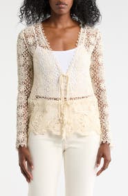Forgotten Grace Crochet Lace Tie Front Top