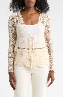 Forgotten Grace Crochet Lace Tie Front Top