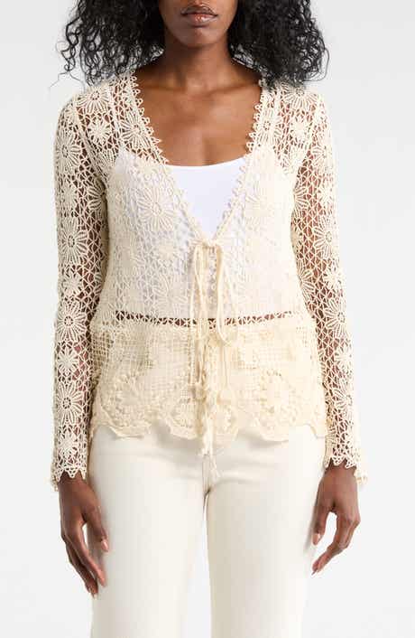Forgotten Grace Crochet Lace Tie Front Top