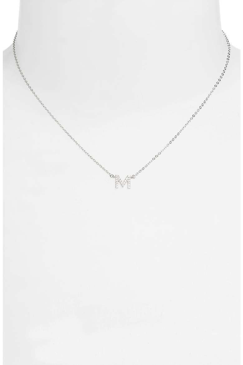 Delicate Cubic Zirconia Initial Pendant Necklace, Alternate, color, M- CLEAR- SILVER