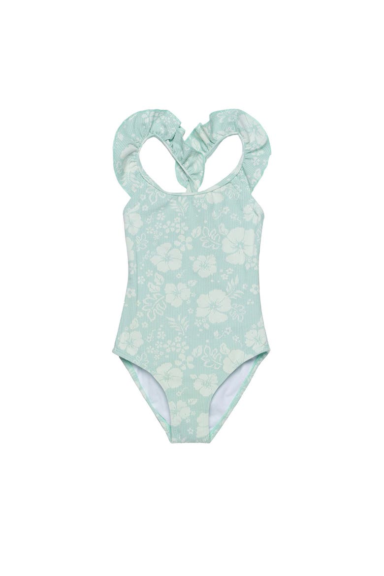 California Dreams Textured Square Neck Ruffle One Piece, Main, color, Green