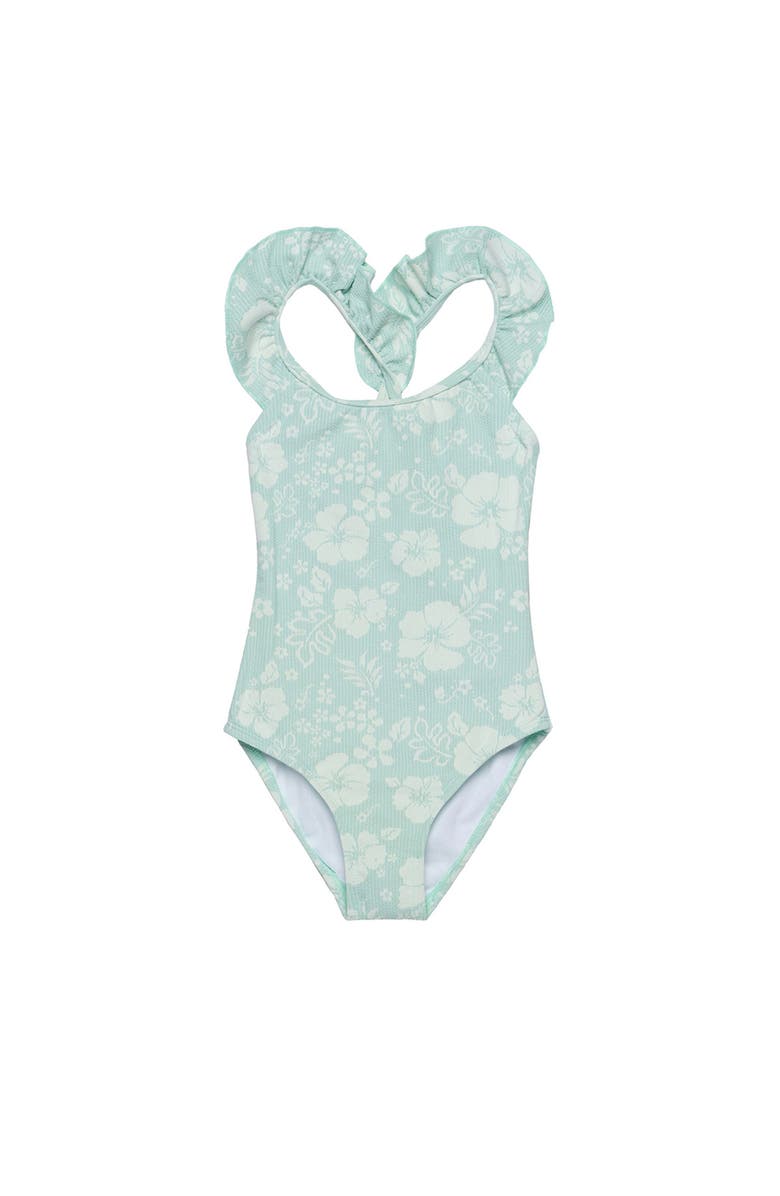 Gottex Kids California Dreams Textured Square Neck Ruffle One Piece, Main, color, Green