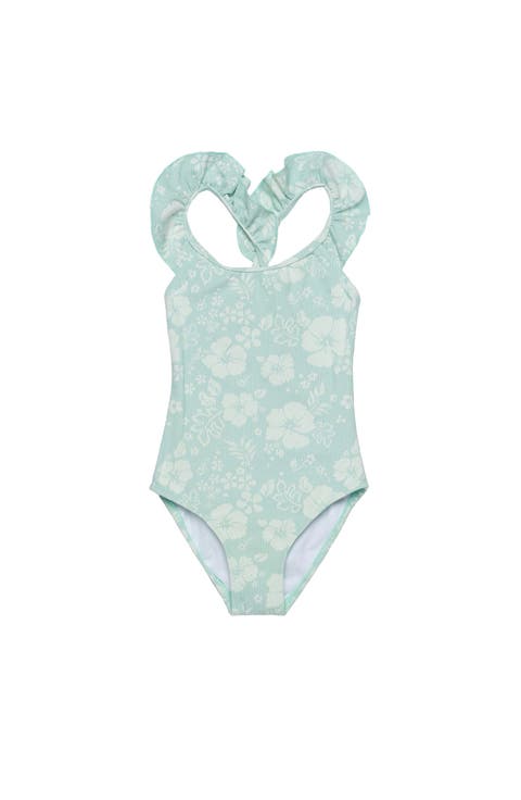California Dreams Textured Square Neck Ruffle One Piece