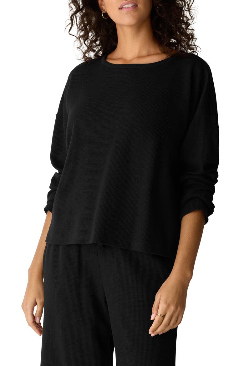 Waffle Knit Box Top, Alternate, color, BLACK