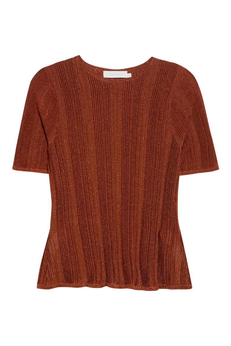 Indra Short Sleeve Shimmer Rib Sweater, Alternate, color, METALLIC TAN