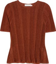 Zimmermann Indra Short Sleeve Shimmer Rib Sweater