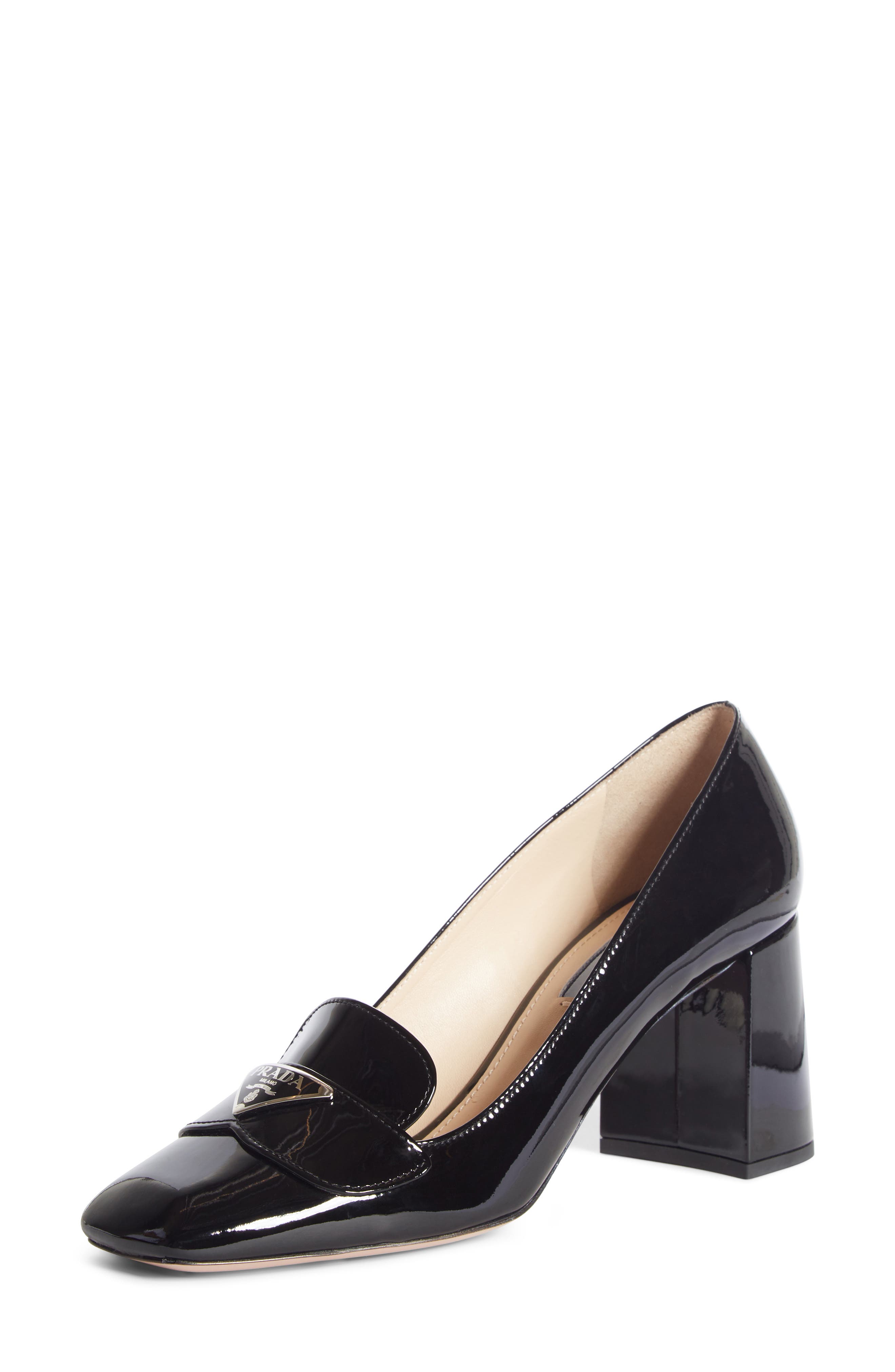 Prada Logo Plaque Block Heel Loafer Pump, Main, color, 