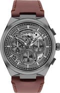 Calvin Klein Distinguish Skeleton Leather Strap Watch, 44mm