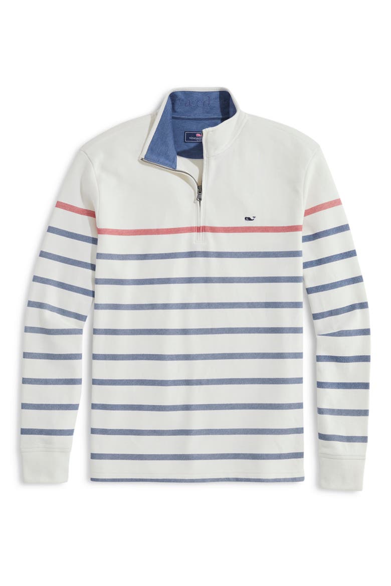 Saltwater Breton Stripe Quarter Zip Pullover, Main, color, 9293 RWB