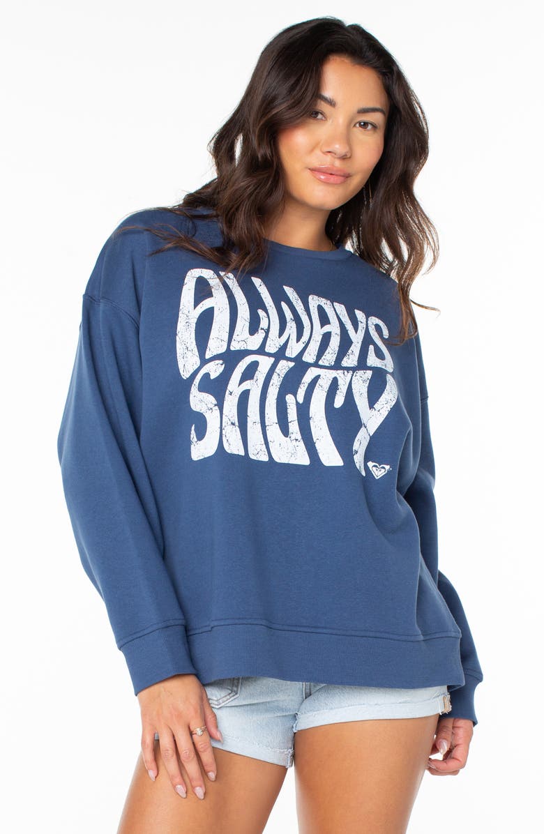 Roxy Morning Hike Oversize Fleece Graphic Sweatshirt, Alternate, color, Sargasso Sea Always Salty