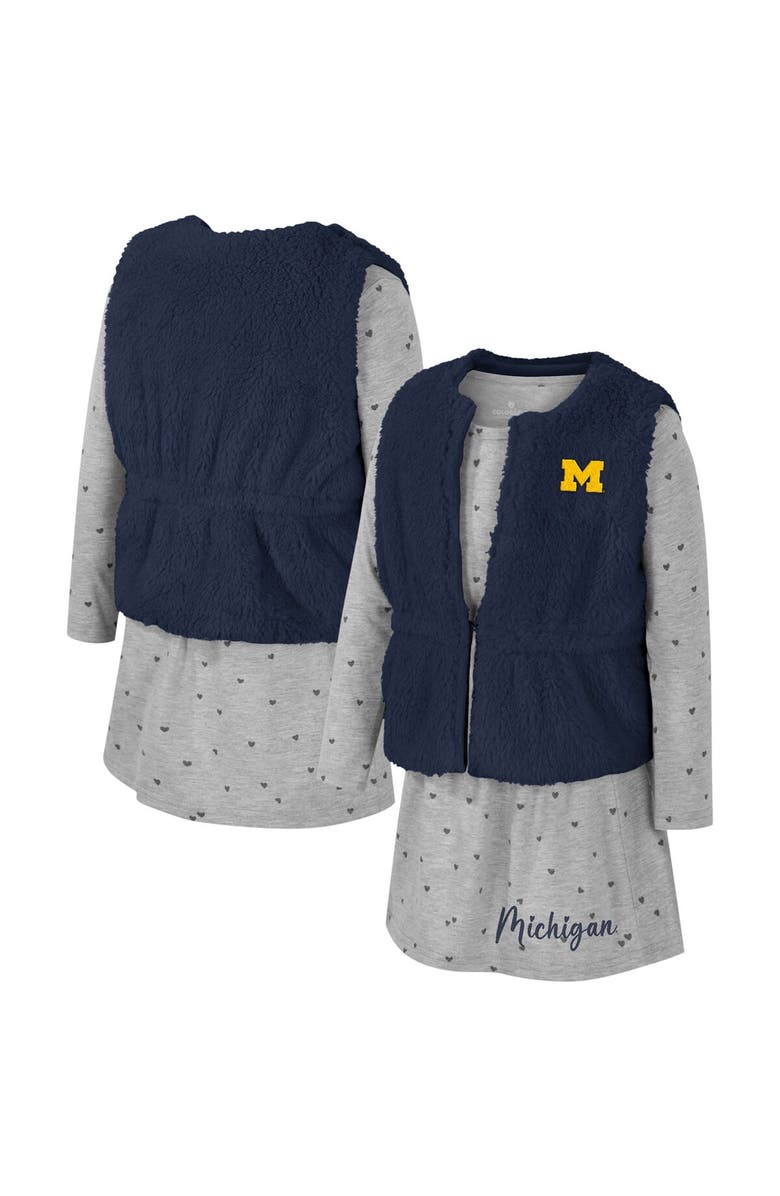 COLOSSEUM Girls Toddler Colosseum Navy Michigan Wolverines Meowing Vest & Dress Set, Main, color, 