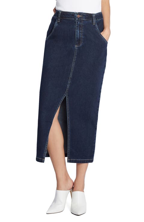 Daily Slit Denim Midi Skirt