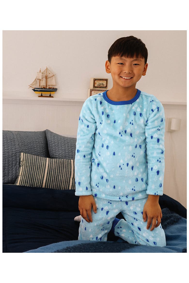 Kids Long Sleeve Plush Fleece Pajama Set, Main, color, Blue Pine Trees