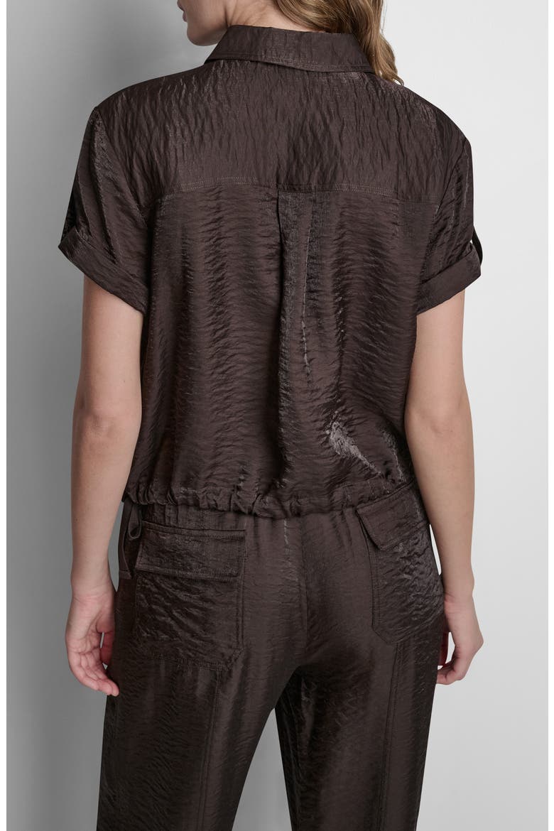 Twinkle Crinkle Roll Tab Cuff Button-Up Shirt, Alternate, color, TOBACCO