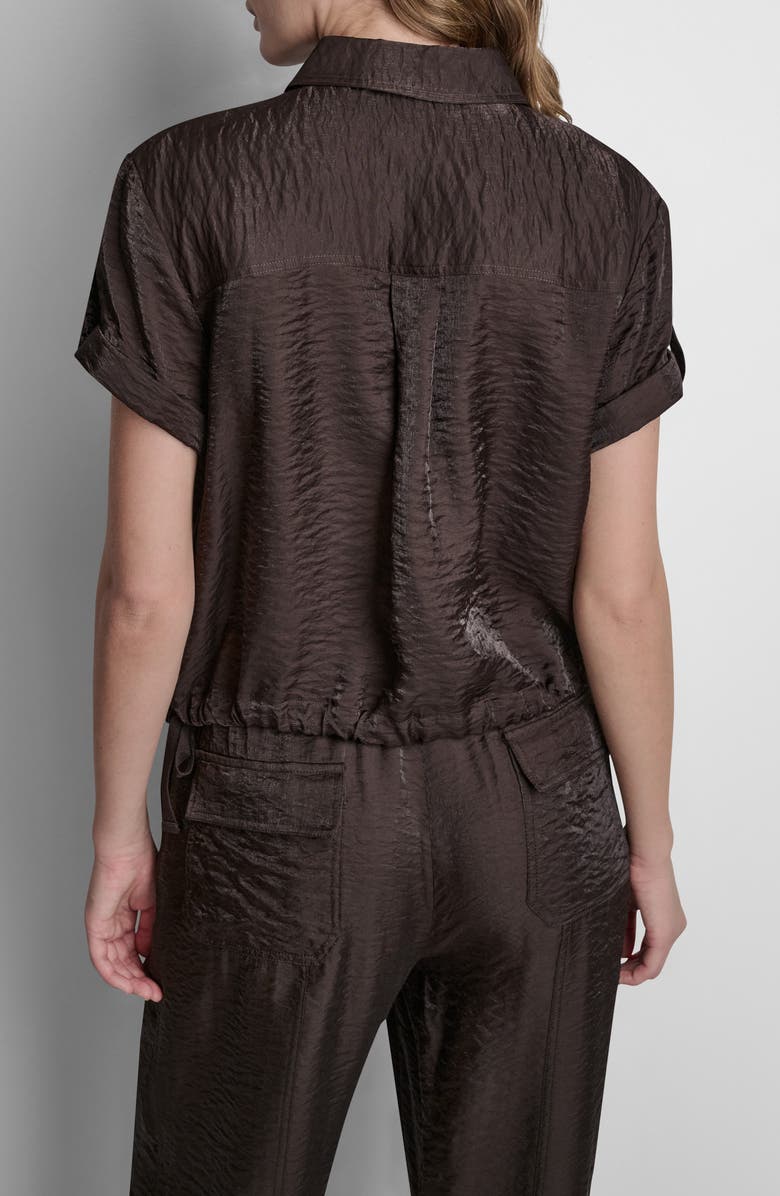 DKNY Twinkle Crinkle Roll Tab Cuff Button-Up Shirt, Alternate, color, Tobacco