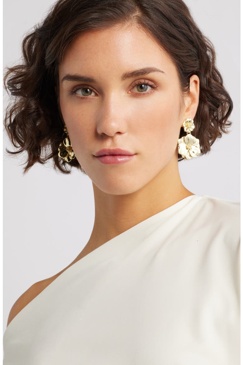 Pansy Drop Earrings, Alternate, color, GOLD