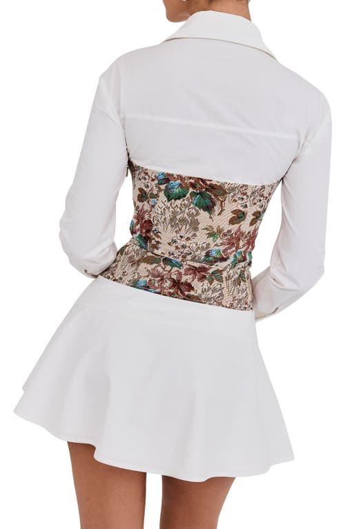 Mistress Rocks Jacquard Tapestry Corset Long Sleeve Shirtdress In Multi Colour
