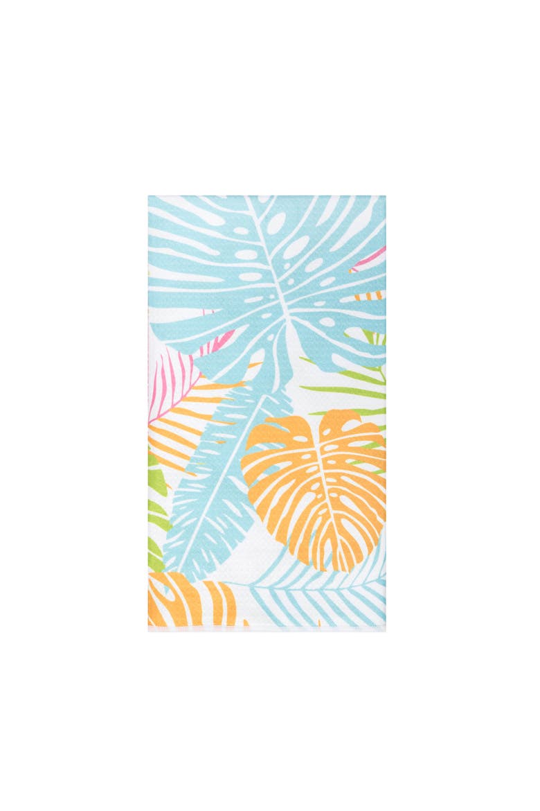 Palm Beach Tropical Monstera 100% Cotton Dishtowel, Main, color, Blue