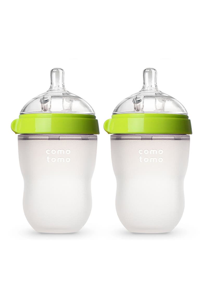 Set of 2 Baby Bottles, Main, color, GREEN