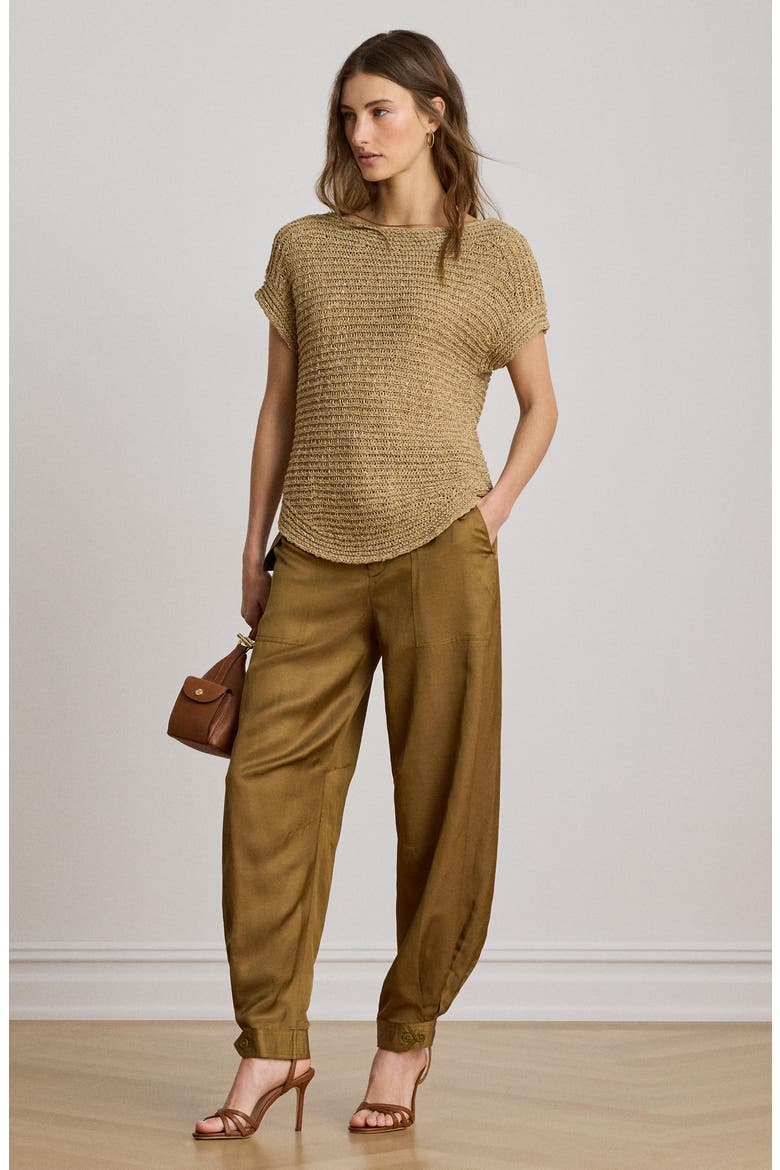 Ribbon Tape Boat Neck Top, Alternate, color, BEIGE