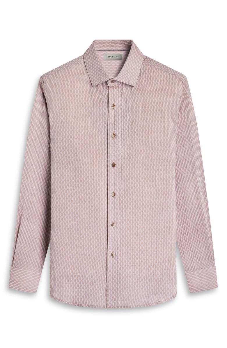 Bugatchi Axel Trim Fit Lattice Print Cotton Button-Up Shirt, Alternate, color, Desert