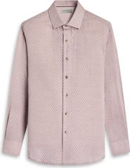 Bugatchi Axel Trim Fit Lattice Print Cotton Button-Up Shirt