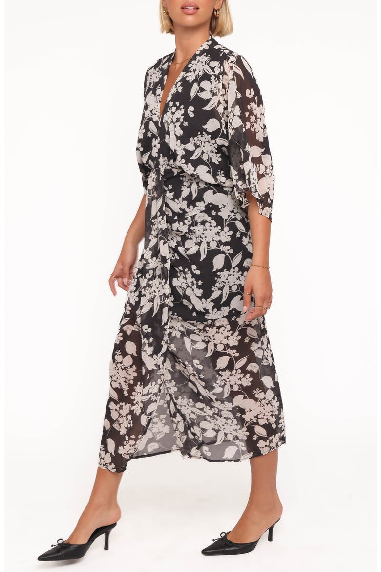 Audrina Floral Chiffon Midi Dress, Alternate, color, BLACK FLORAL