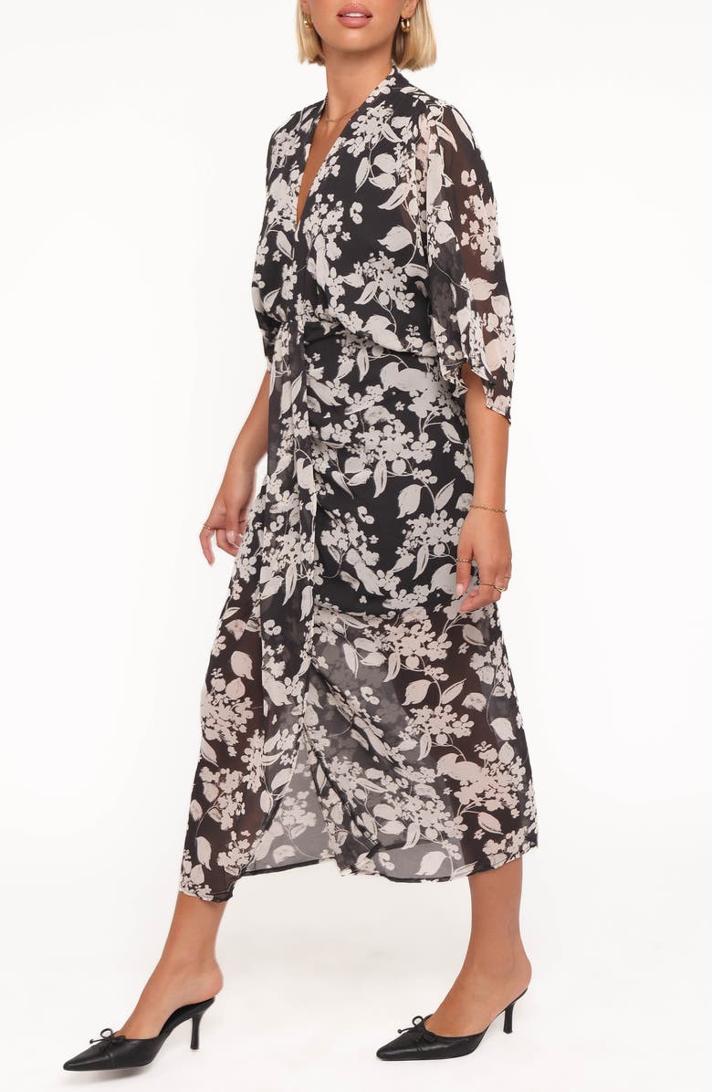 Petal & Pup Audrina Floral Chiffon Midi Dress, Alternate, color, Black Floral