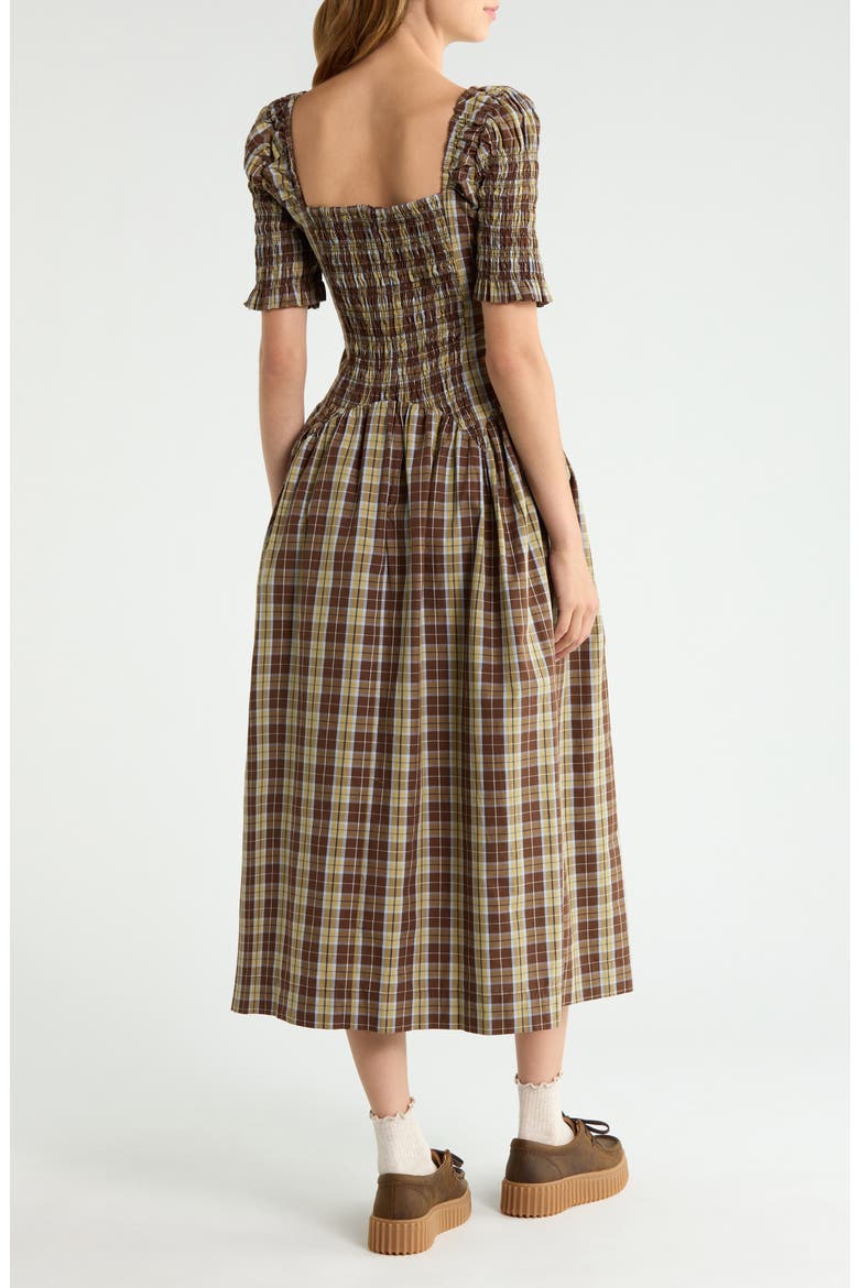 Emmy Check Organic Cotton Dress, Alternate, color, COCOA