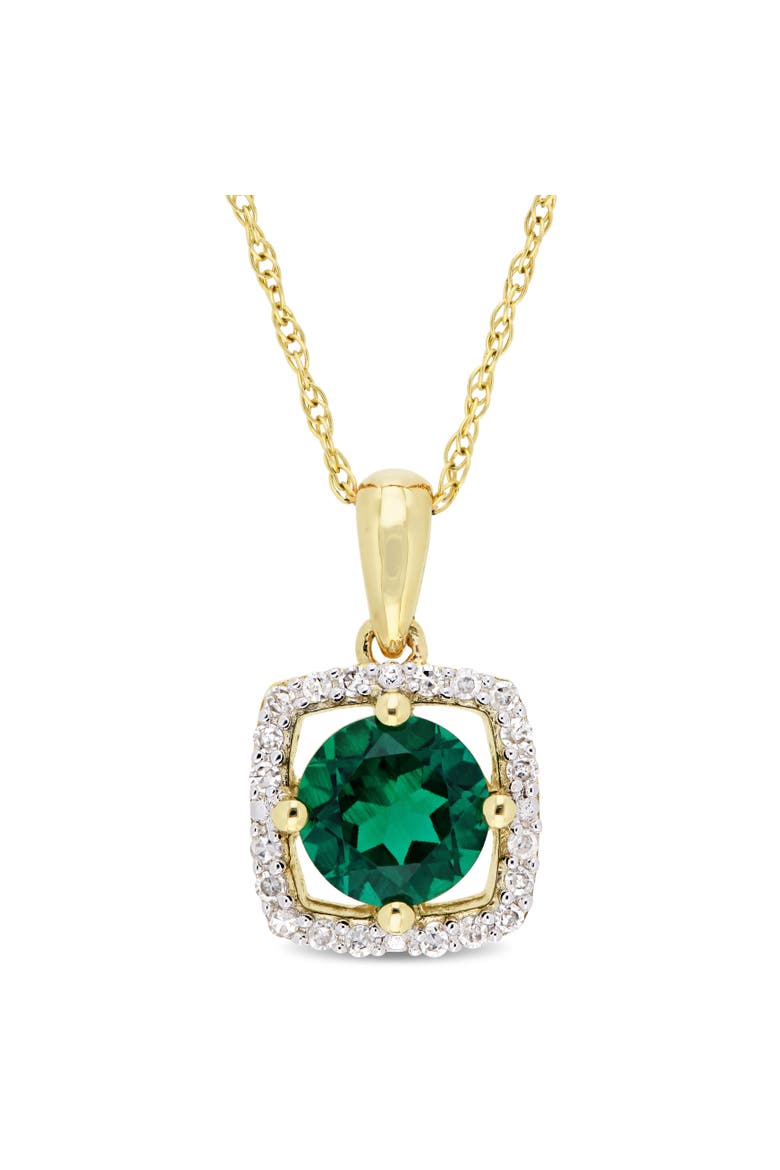 Gemstone & Diamond Square Halo Necklace 10K, Main, color, Created Emerald/Gold