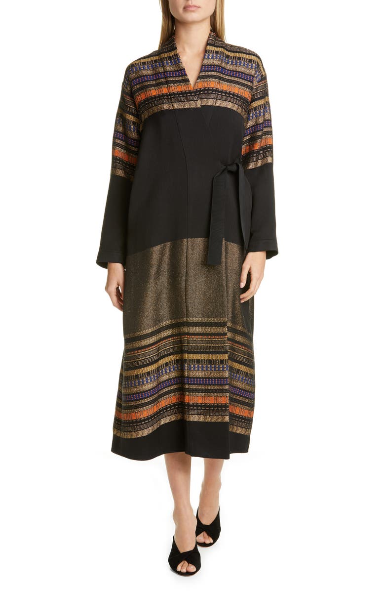Zero + Maria Cornejo Tasmeen Metallic Jacquard Wrap Coat, Main, color, 