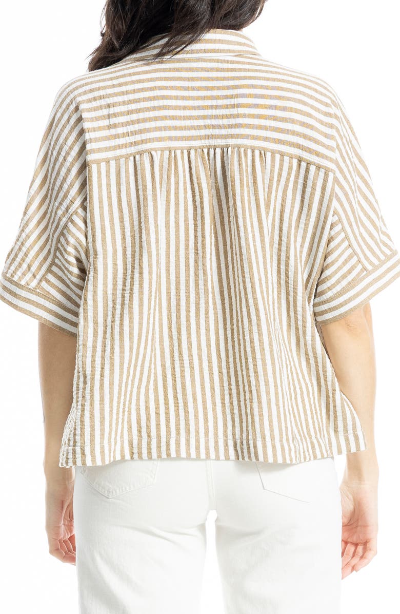 MAX STUDIO Textured Stripe Camp Shirt, Alternate, color, Beige/ White Stripe