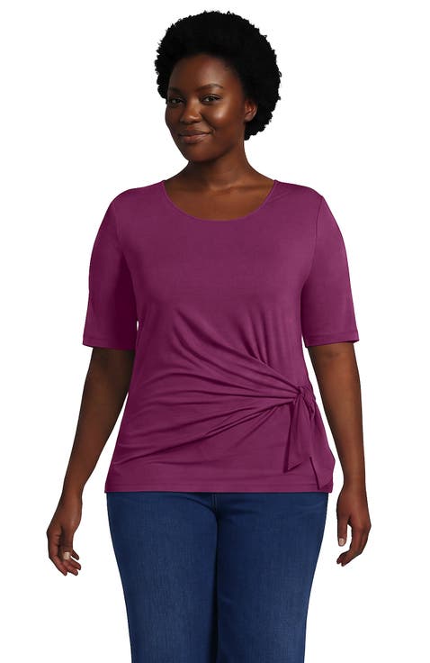 Plus Size Lightweight Jersey Tie Front Top