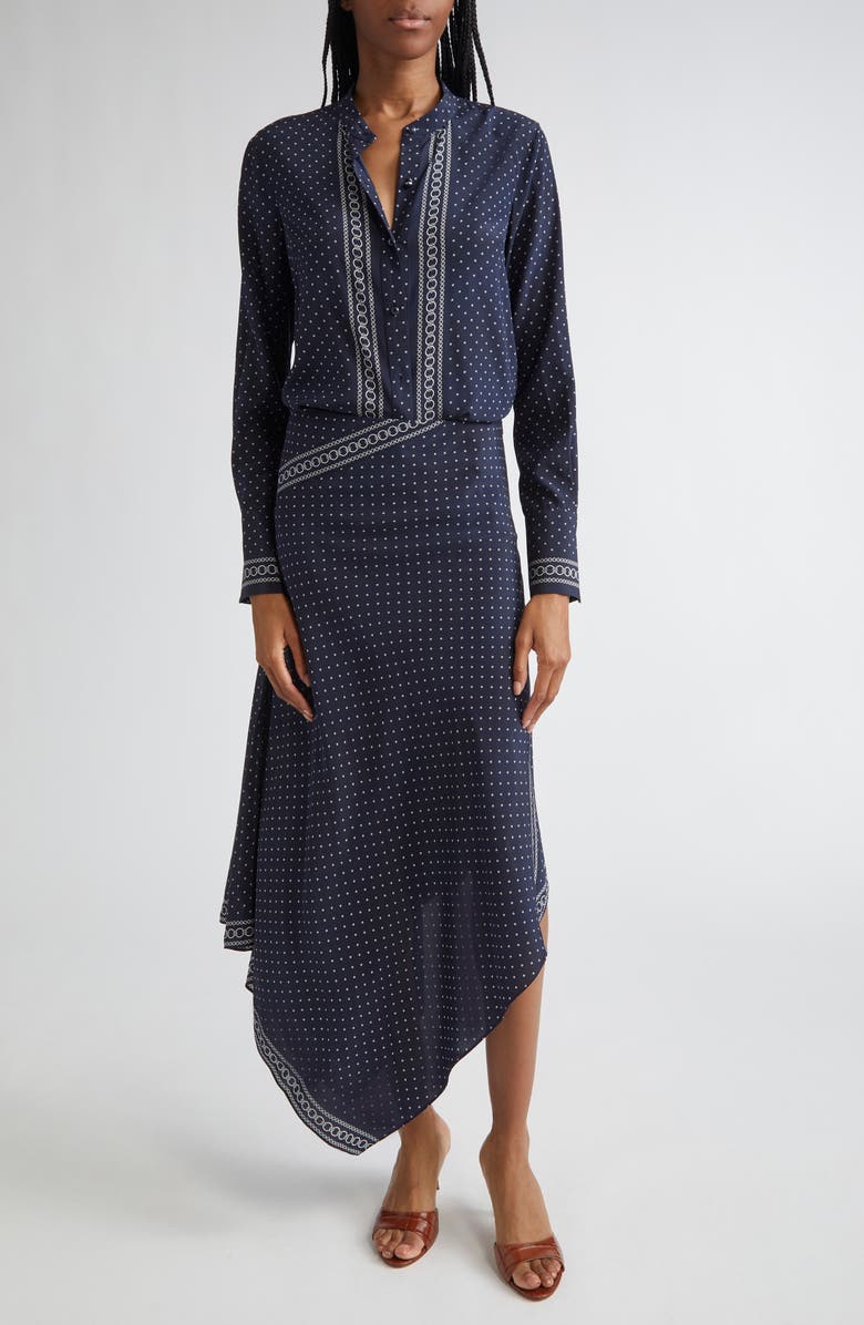 Veronica Beard Hartley Mixed Print Asymmetric Stretch Silk Skirt, Alternate, color, Navy Multi