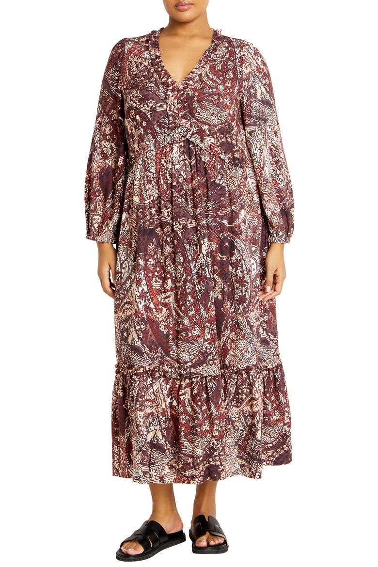 Arya Print Long Sleeve Maxi Dress, Main, color, CHOCOLATE PRINT