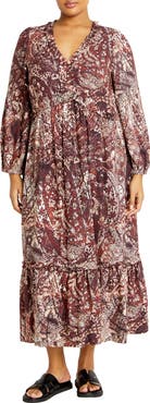 City Chic Arya Print Long Sleeve Maxi Dress