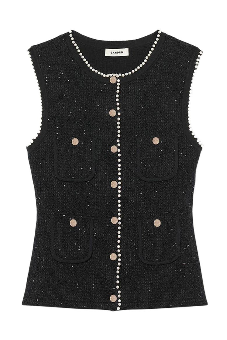 Decorative tweed waistcoat, Alternate, color, Black