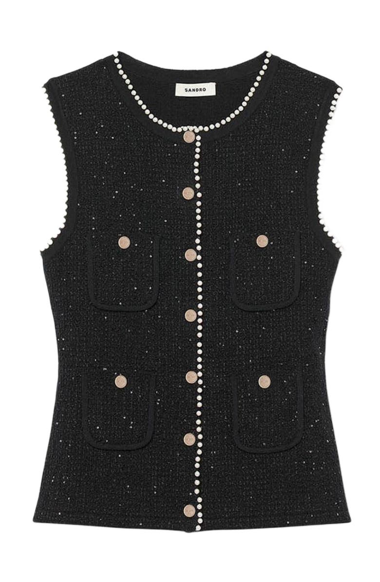 SANDRO Decorative tweed waistcoat, Alternate, color, Black