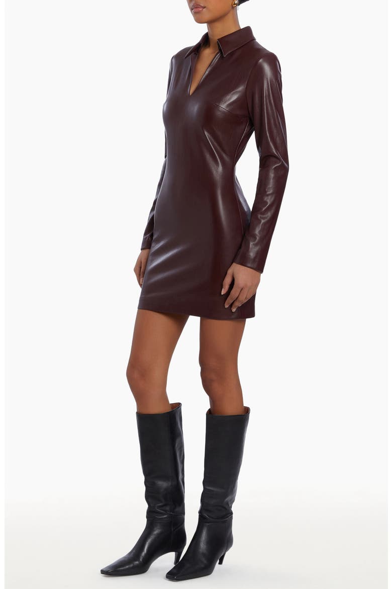 Sloane Long Sleeve Faux Leather Minidress, Alternate, color, RUSSET